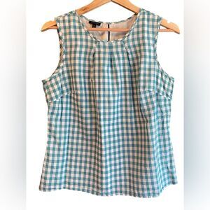 Talbots Green and White Checkered 100% Cotton Sleeveless Lined Top Size M